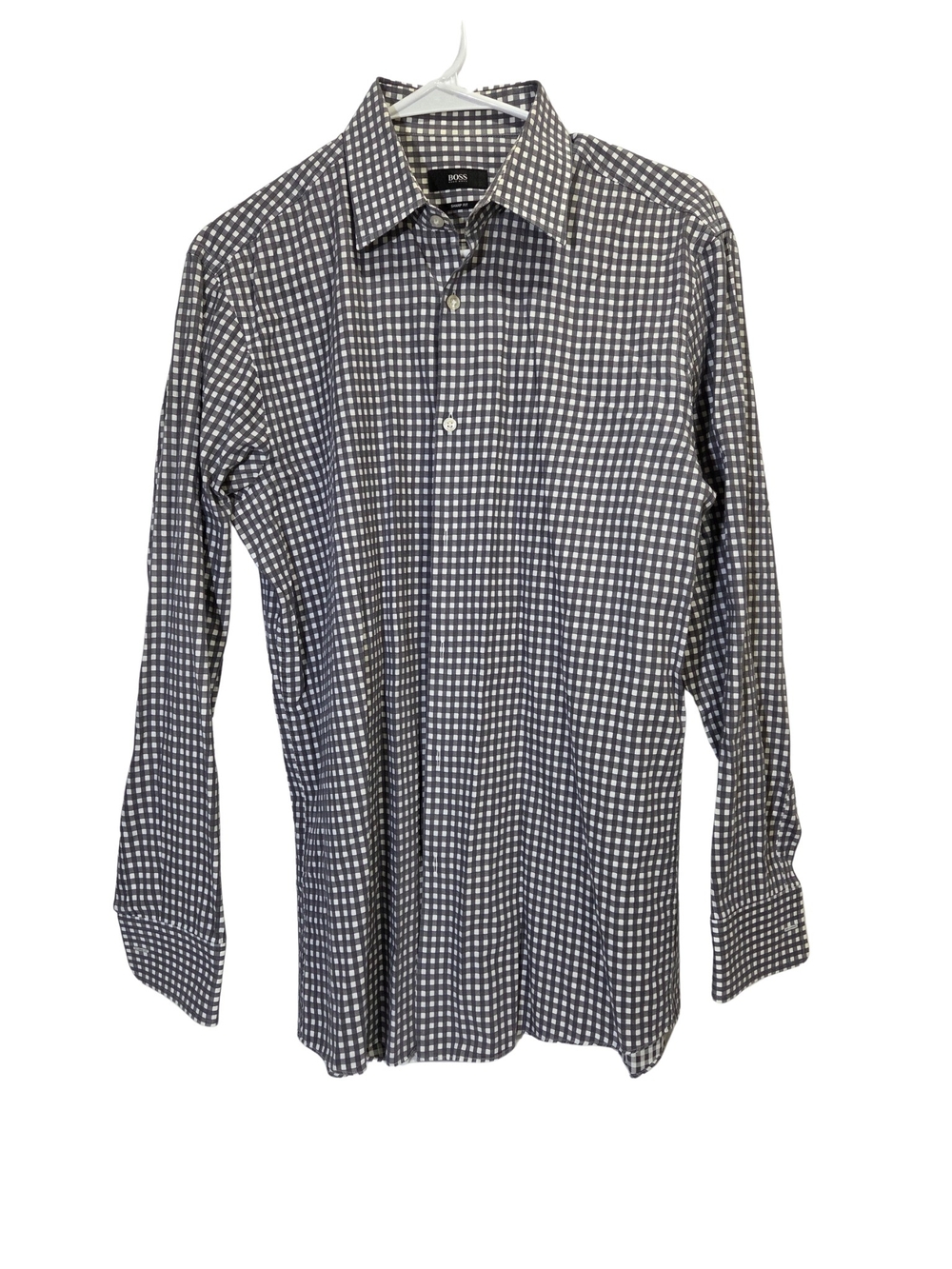 Hugo Boss Navy and White Gingham Button-Down Shirt - Picture 2 of 11